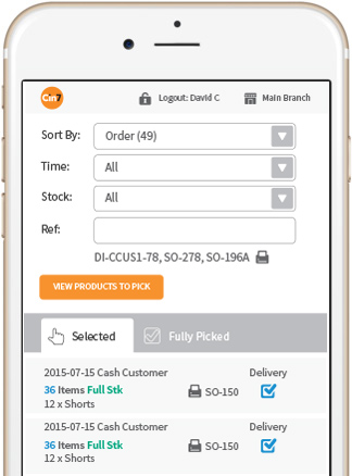 Warehouse Management is easier with Cin7's Pick 'n' Pack app on a mobile device
